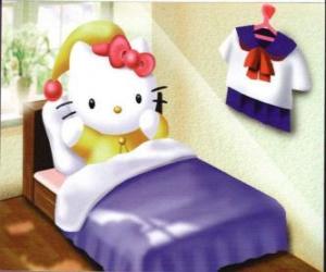 Puzzle Hello Kitty στο κρεβάτι